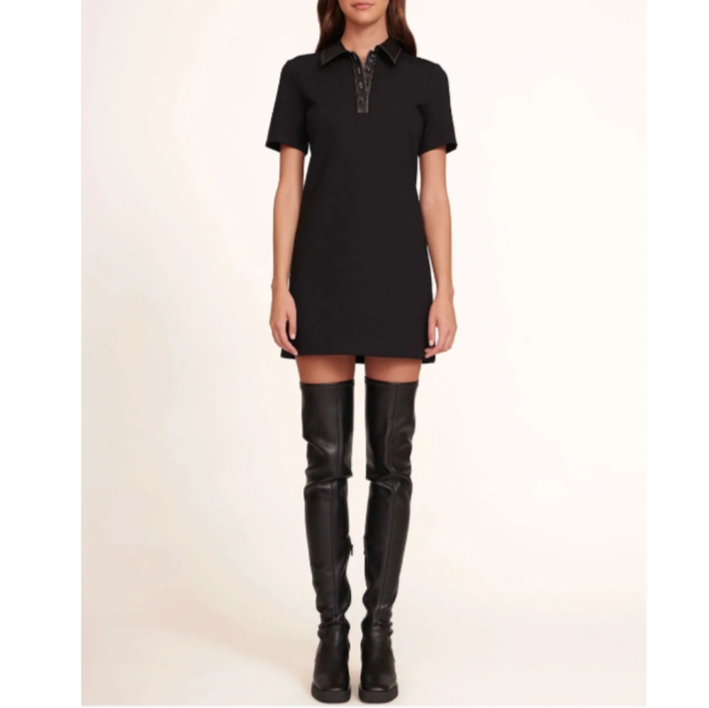 Staud Jay Faux Leather Collar Black Mini Dress